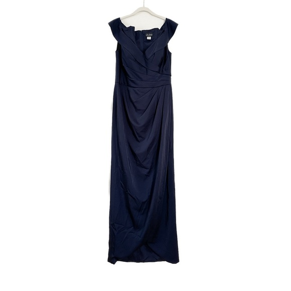 La Femme 25206 Ruched Cap Sleeved Long Gown in Navy Size 14 NWT - Picture 4 of 5